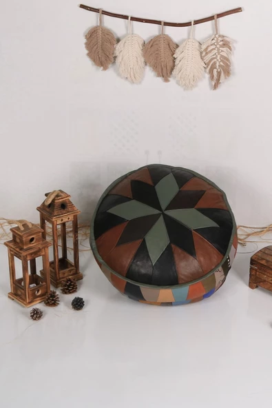 Şok Fiyat Açılışa Özel %50 Off! Art Deco El Yapımı Hakiki Deri Orijinal Bohem Ottoman Puf Minder60cm