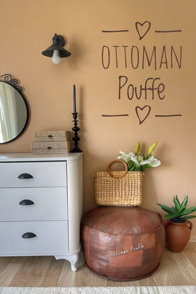 Hakiki Kuzu Derisi Ve El Yapımı Iskandinav Ottoman Bohem Puf Yer Minderi 60x40cm Dolgulu - Resim 5