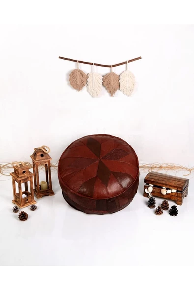 (DOLGULU) Art Deco El Yapımı Hakiki Deri Orijinal Ottoman Puf Yer Minderi 60cm ''özel Seri'' - Resim 5