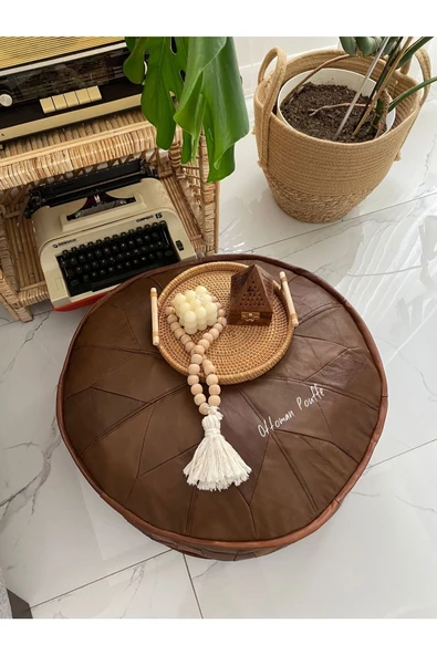 El Yapımı Gerçek Kuzu Derisi Ottoman Puf Yer Bahçe Balkon Minderi 60x30cm (DOLGUSUZ) - 7