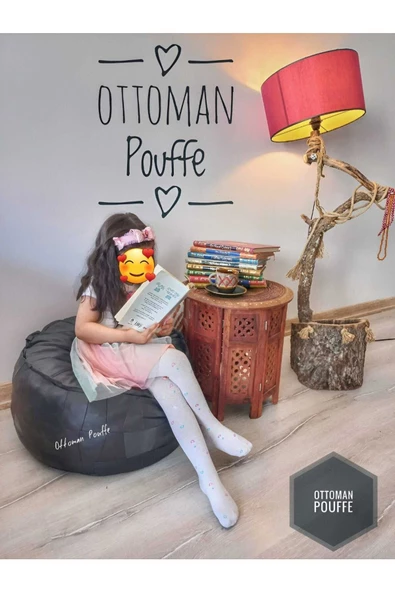 Dolgulu! Art Deco Iskandinav El Yapımı Hakiki Deri Orijinal Bohem Ottoman Puf Minder 60cm - 3