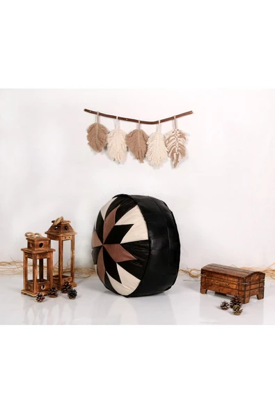 Şok Fiyat Açılışa Özel %50 Off! Art Deco El Yapımı Hakiki Deri Orijinal Bohem Ottoman Puf Minder60cm - Resim 2