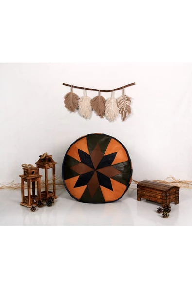 Şok Fiyat Açılışa Özel %50 Off! Art Deco El Yapımı Hakiki Deri Orijinal Bohem Ottoman Puf Minder60cm - 5