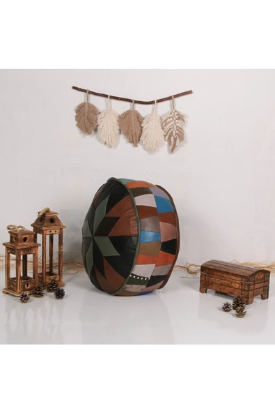 Şok Fiyat Açılışa Özel %50 Off! Art Deco El Yapımı Hakiki Deri Orijinal Bohem Ottoman Puf Minder60cm - 3