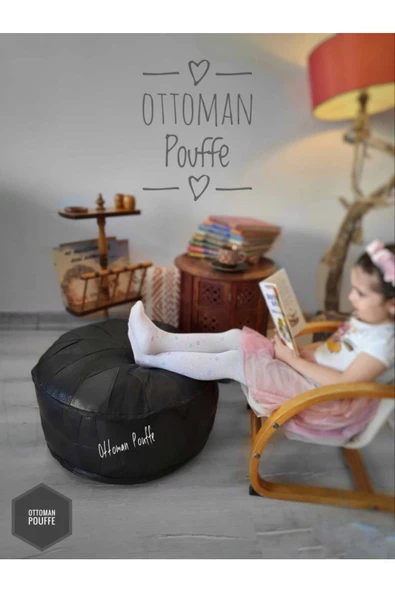 Dolgulu! Art Deco Iskandinav El Yapımı Hakiki Deri Orijinal Bohem Ottoman Puf Minder 60cm - 5