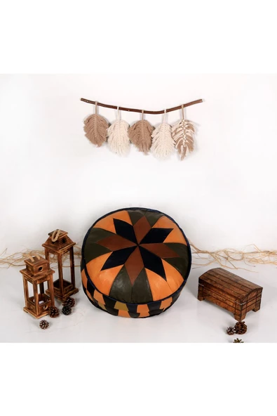 Şok Fiyat Açılışa Özel %50 Off! Art Deco El Yapımı Hakiki Deri Orijinal Bohem Ottoman Puf Minder60cm - 4