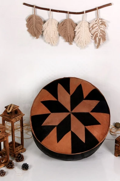 Şok Fiyat Açılışa Özel %50 Off! Art Deco El Yapımı Hakiki Deri Orijinal Bohem Ottoman Puf Minder60cm
