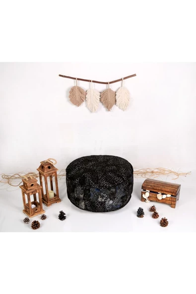 Dolgulu ! Özel Seri El Yapımı Hakiki Deri Orijinal Ottoman Leopar Desenli Deluxe Puf Minder 60x30cm - 6