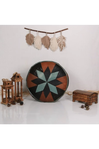 Şok Fiyat Açılışa Özel %50 Off! Art Deco El Yapımı Hakiki Deri Orijinal Bohem Ottoman Puf Minder60cm - Resim 5