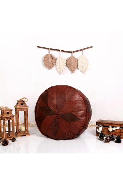 (DOLGULU) Art Deco El Yapımı Hakiki Deri Orijinal Ottoman Puf Yer Minderi 60cm ''özel Seri'' - Resim 3