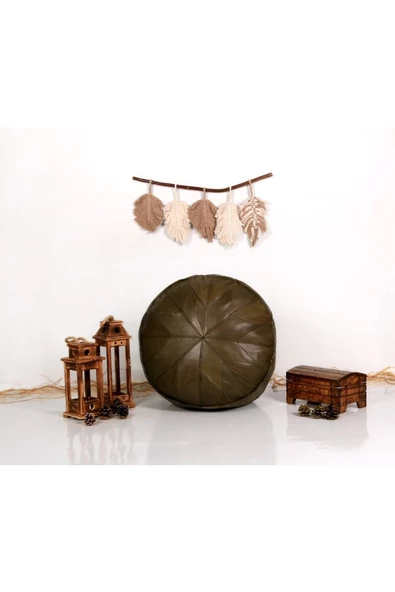 Dolgulu ! Art Deco El Yapımı Hakiki Deri Orijinal Ottoman Yeşil Puf Yer Minder 60x30cm ''özel Seri'' - Resim 7