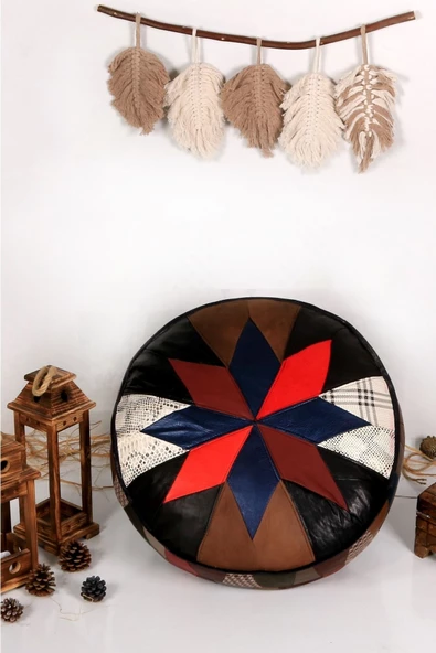 Şok Fiyat Açılışa Özel %50 Off! Art Deco El Yapımı Hakiki Deri Orijinal Bohem Ottoman Puf Minder60cm