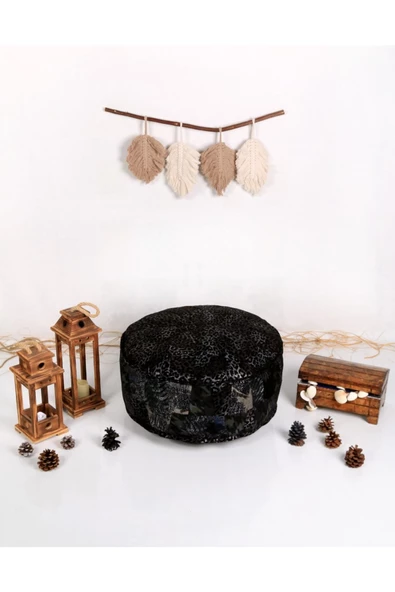 Dolgulu ! Özel Seri El Yapımı Hakiki Deri Orijinal Ottoman Leopar Desenli Deluxe Puf Minder 60x30cm - 8