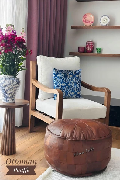 El Yapımı Hakiki Kuzu Derisi Bohem Ottoman Puf Yer Bahçe Balkon Minderi 60x40cm(DOLGUSUZ) - 6