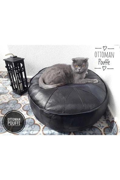 Dolgulu! Art Deco Iskandinav El Yapımı Hakiki Deri Orijinal Bohem Ottoman Puf Minder 60cm