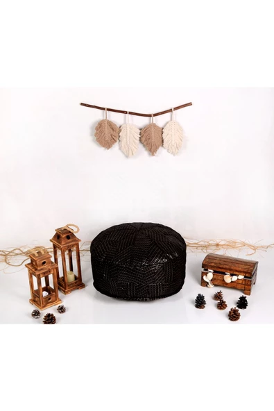 Dolgulu! Art Deco El Yapımı Hakiki Deri Orijinal Bohem Ottoman Puf Minder 60x30cm 'özel Seri' - 6