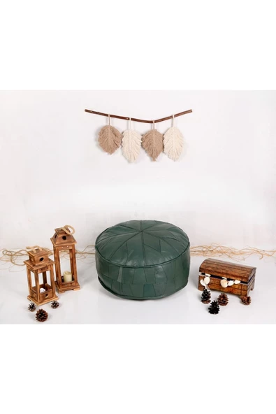 Iskandinav El Yapımı Hakiki Deri Orijinal Ottoman Puf Yer Minder Yeşil 60x30cm ''özel Seri'' - 2