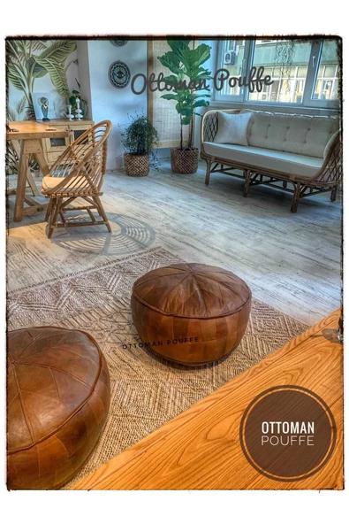 Iskandinav El Yapımı Hakiki Deri Ottoman Bohem Puf Minder 60x27cm (DOLGUSUZ GÖNDERİLECEKTİR) - 2