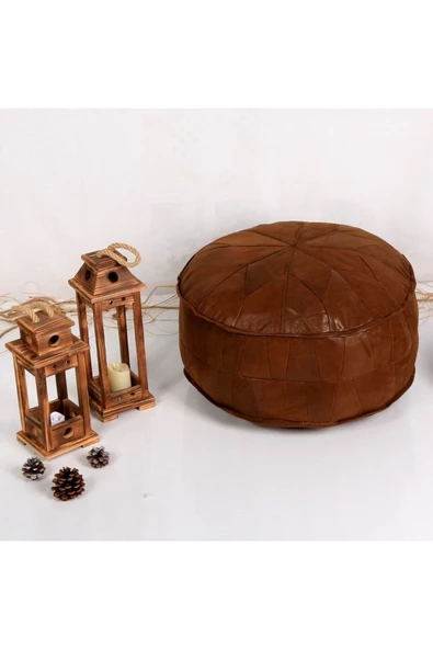 Art Deco El Yapımı Hakiki Deri Orijinal Bohem Ottoman Puf Yer Minderi 60x30cm ''özel Seri'' - Resim 3