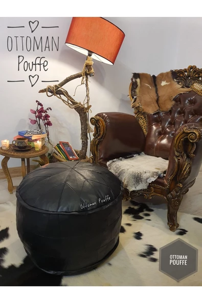 Dolgulu ! Art Deco El Yapımı Hakiki Deri Orijinal Bohem Ottoman Puf Ayak Yer Minderi 60x40cm ürün görseli