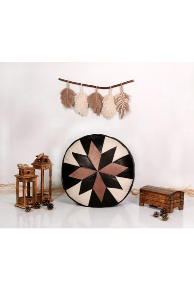 Şok Fiyat Açılışa Özel %50 Off! Art Deco El Yapımı Hakiki Deri Orijinal Bohem Ottoman Puf Minder60cm - Resim 5