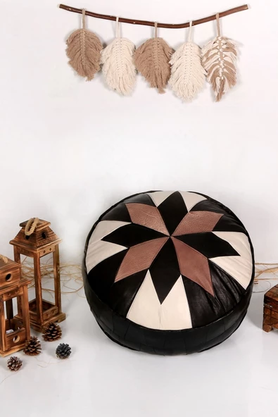 Şok Fiyat Açılışa Özel %50 Off! Art Deco El Yapımı Hakiki Deri Orijinal Bohem Ottoman Puf Minder60cm