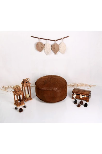 Art Deco El Yapımı Hakiki Deri Orijinal Bohem Ottoman Puf Yer Minderi 60x30cm ''özel Seri'' - Resim 6