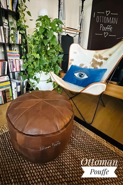 El Yapımı Hakiki Kuzu Derisi Bohem Ottoman Puf Yer Bahçe Balkon Minderi 60x40cm(DOLGUSUZ) - 5