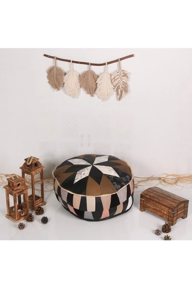 Şok Fiyat Açılışa Özel %50 Off! Art Deco El Yapımı Hakiki Deri Orijinal Bohem Ottoman Puf Minder60cm - 3