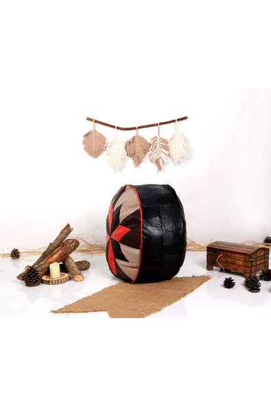 Şok Fiyat Açılışa Özel %50 Off! Art Deco El Yapımı Hakiki Deri Orijinal Bohem Ottoman Puf Minder60cm - 3