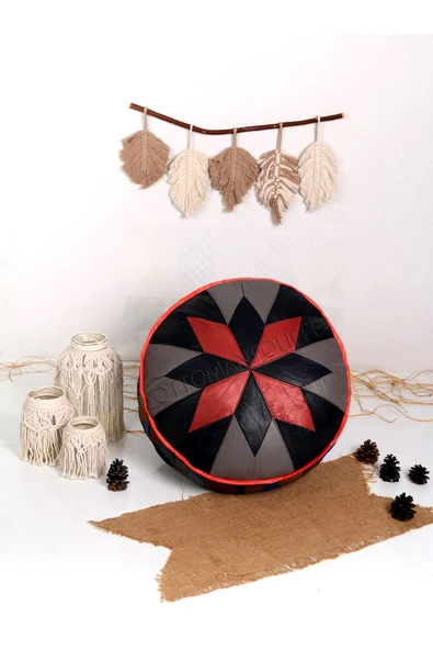 Şok Fiyat Açılışa Özel %50 Off! Art Deco El Yapımı Hakiki Deri Orijinal Bohem Ottoman Puf Minder60cm - 3