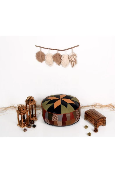 Şok Fiyat Açılışa Özel %50 Off! Art Deco El Yapımı Hakiki Deri Orijinal Bohem Ottoman Puf Minder60cm - 2