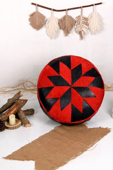 Şok Fiyat Açılışa Özel %50 Off! Art Deco El Yapımı Hakiki Deri Orijinal Bohem Ottoman Puf Minder60cm
