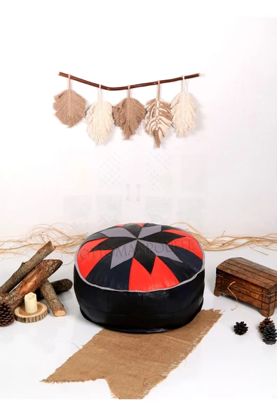 Şok Fiyat Açılışa Özel %50 Off! Art Deco El Yapımı Hakiki Deri Orijinal Bohem Ottoman Puf Minder60cm - 4