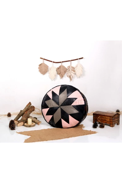 Şok Fiyat Açılışa Özel %50 Off! Art Deco El Yapımı Hakiki Deri Orijinal Bohem Ottoman Puf Minder60cm - Resim 3