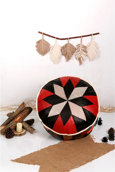 Şok Fiyat Açılışa Özel %50 Off! Art Deco El Yapımı Hakiki Deri Orijinal Bohem Ottoman Puf Minder60cm