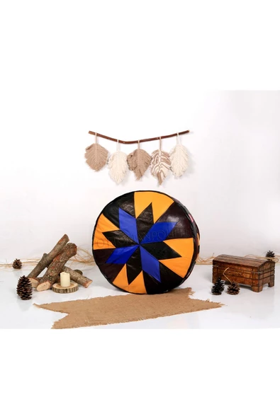 Şok Fiyat Açılışa Özel %50 Off! Art Deco El Yapımı Hakiki Deri Orijinal Bohem Ottoman Puf Minder60cm - 3