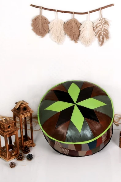 Şok Fiyat Açılışa Özel %50 Off! Art Deco El Yapımı Hakiki Deri Orijinal Bohem Ottoman Puf Minder60cm