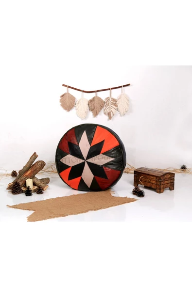 Şok Fiyat Açılışa Özel %50 Off! Art Deco El Yapımı Hakiki Deri Orijinal Bohem Ottoman Puf Minder60cm - 3
