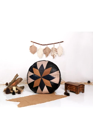 Şok Fiyat Açılışa Özel %50 Off! Art Deco El Yapımı Hakiki Deri Orijinal Bohem Ottoman Puf Minder60cm - 3