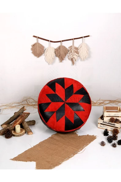 Şok Fiyat Açılışa Özel %50 Off! Art Deco El Yapımı Hakiki Deri Orijinal Bohem Ottoman Puf Minder60cm - Resim 5