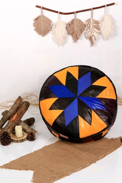 Şok Fiyat Açılışa Özel %50 Off! Art Deco El Yapımı Hakiki Deri Orijinal Bohem Ottoman Puf Minder60cm