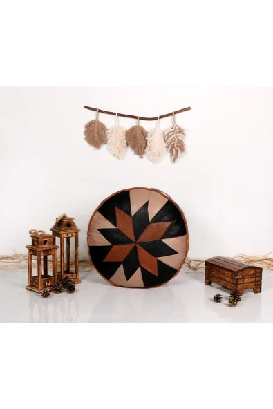 Şok Fiyat Açılışa Özel %50 Off! Art Deco El Yapımı Hakiki Deri Orijinal Bohem Ottoman Puf Minder60cm - 5