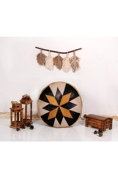 Şok Fiyat Açılışa Özel %50 Off! Art Deco El Yapımı Hakiki Deri Orijinal Bohem Ottoman Puf Minder60cm - Resim 3