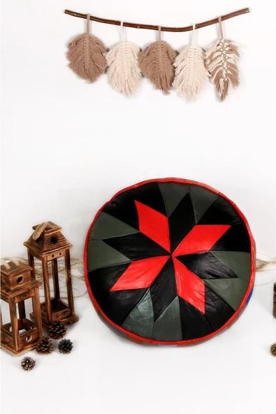 Şok Fiyat Açılışa Özel %50 Off! Art Deco El Yapımı Hakiki Deri Orijinal Bohem Ottoman Puf Minder60cm
