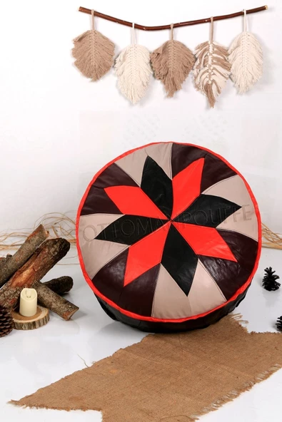 Şok Fiyat Açılışa Özel %50 Off! Art Deco El Yapımı Hakiki Deri Orijinal Bohem Ottoman Puf Minder60cm - 5