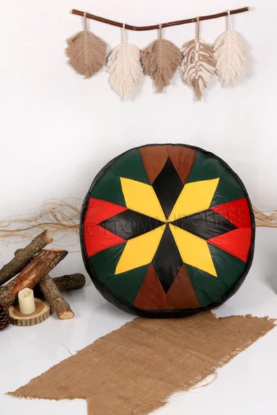 Şok Fiyat Açılışa Özel %50 Off! Art Deco El Yapımı Hakiki Deri Orijinal Bohem Ottoman Puf Minder60cm