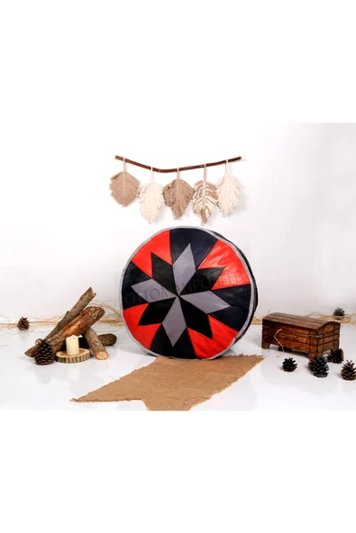 Şok Fiyat Açılışa Özel %50 Off! Art Deco El Yapımı Hakiki Deri Orijinal Bohem Ottoman Puf Minder60cm - 2