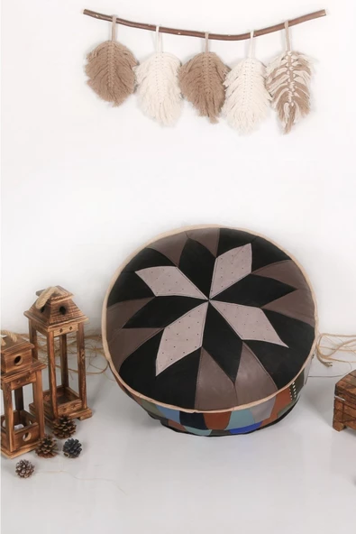 Şok Fiyat Açılışa Özel %50 Off! Art Deco El Yapımı Hakiki Deri Orijinal Bohem Ottoman Puf Minder60cm