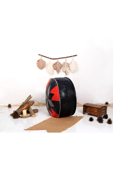 Şok Fiyat Açılışa Özel %50 Off! Art Deco El Yapımı Hakiki Deri Orijinal Bohem Ottoman Puf Minder60cm - 3